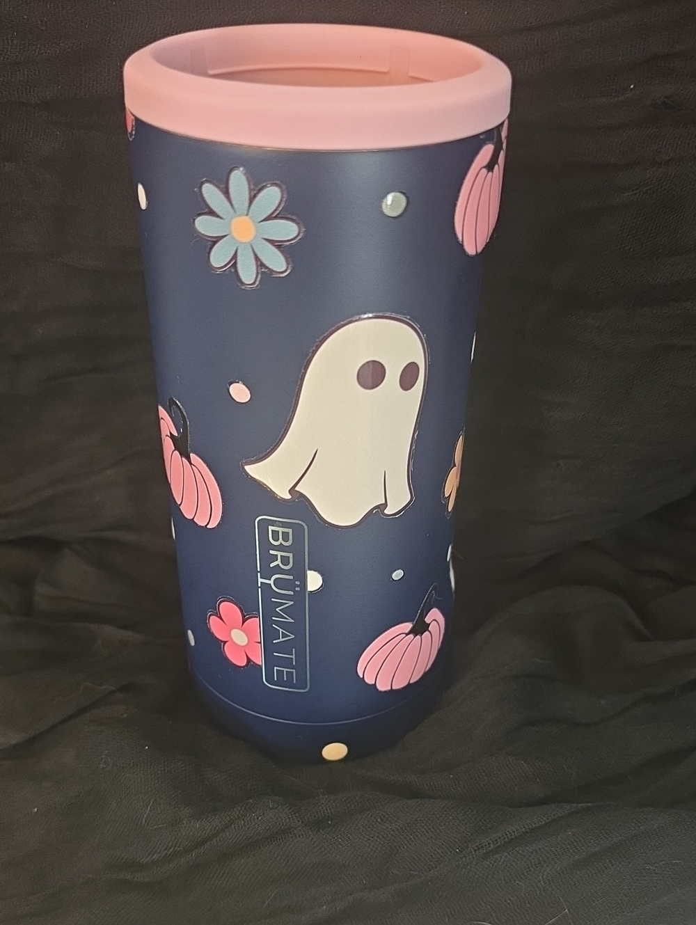 Brumate Custom Slim - Ghost & Pumpkin Insulated Tumbler - Navy And Pink